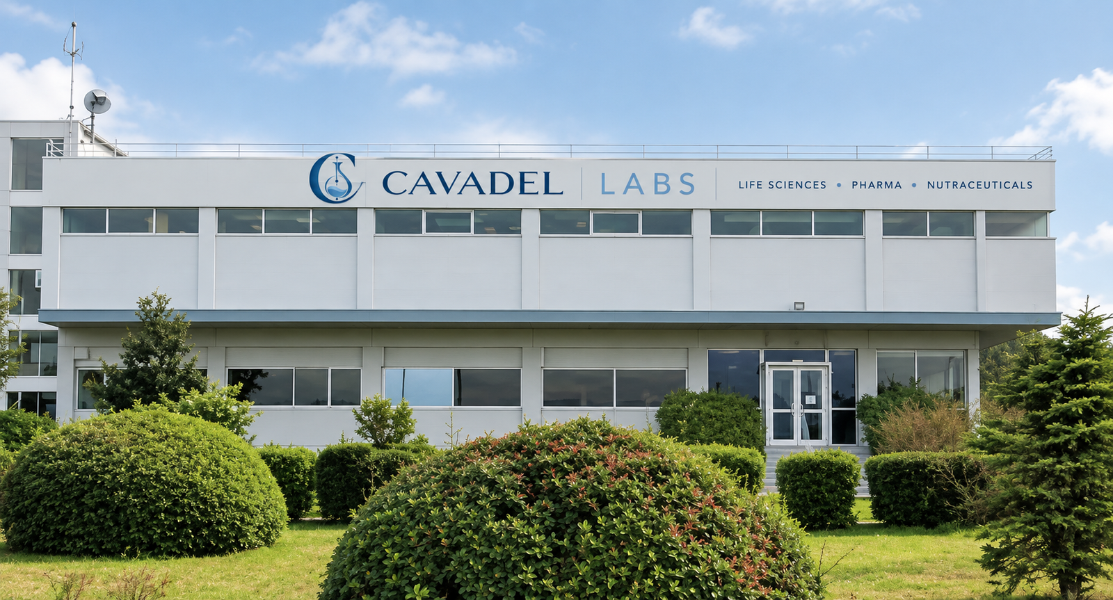 CAVADEL LABS facility building and landscaped grounds — front view